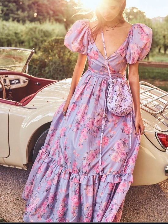 LoveShackFancy Dresses & Skirts - NWT LoveShackFancy Ida Hibiscus Lavender Purple Floral Taffeta Maxi Dress Gown 8